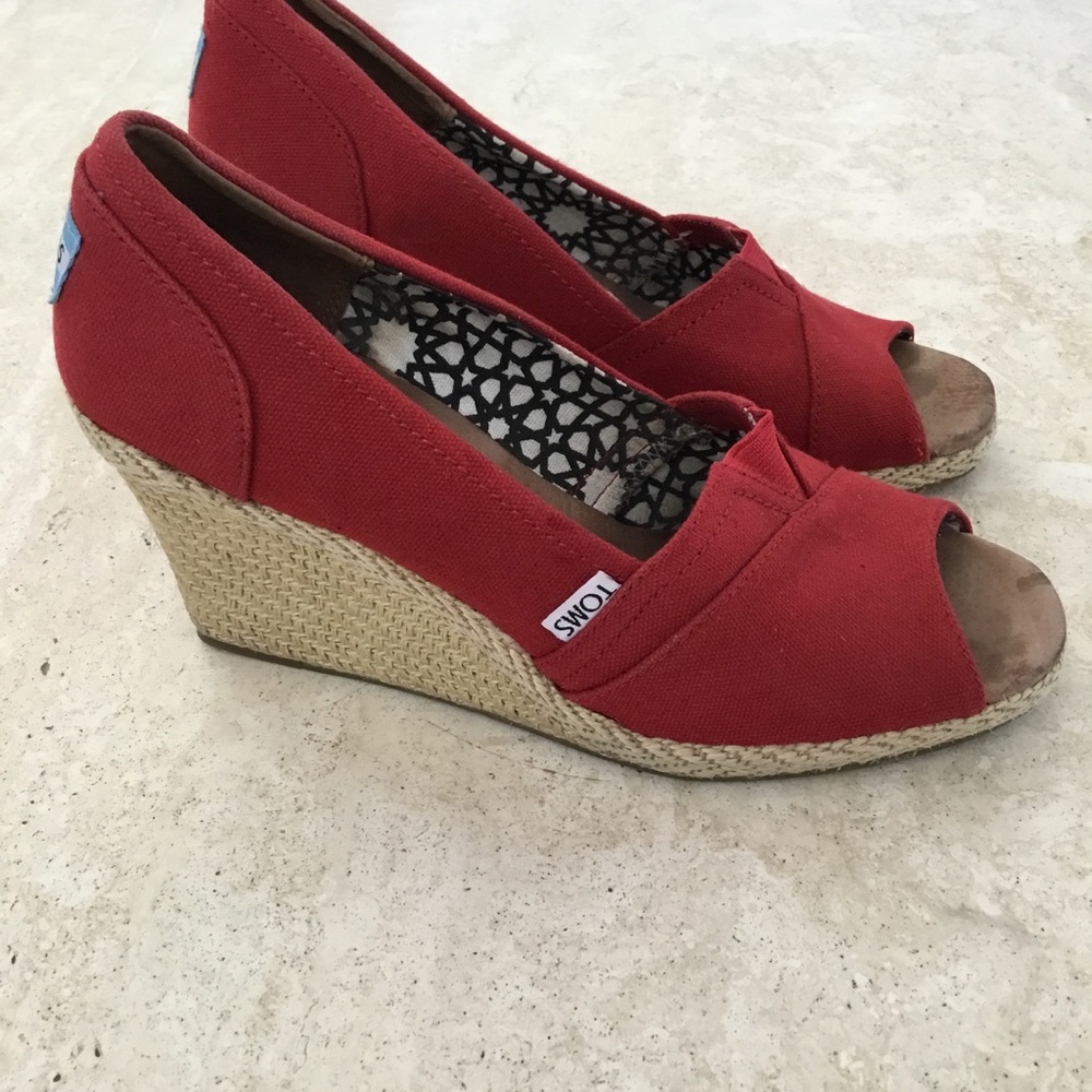 Toms Calypso Red Canvas & Hemp Wedges - Size 9.5 - image 3